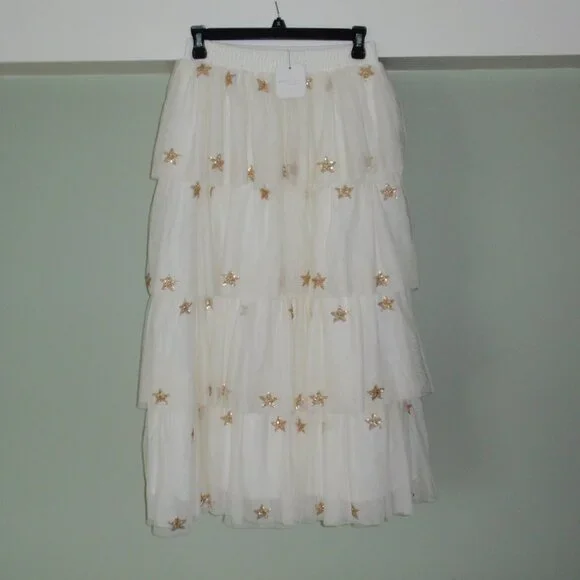 NWT Altar’d State Stars Tulle Tiered Ruffle Midi Fellyn Ballerina Skirt Sz M - Picture 10 of 15